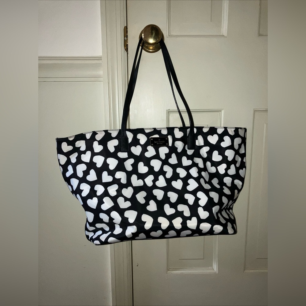 Kate Spade Maya Sam Hearts Nylon Large Heart Black White Watson Tote Bag